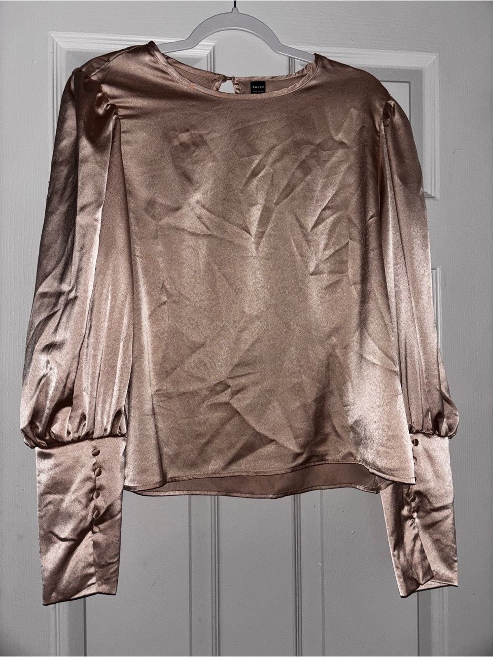 SHEIN Satin Puff-Sleeve Blouse in Champagne